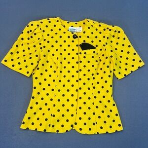 Separate Issue Vintage Yellow Black Polka Dot Short Sleeve Blazer Top Size 12